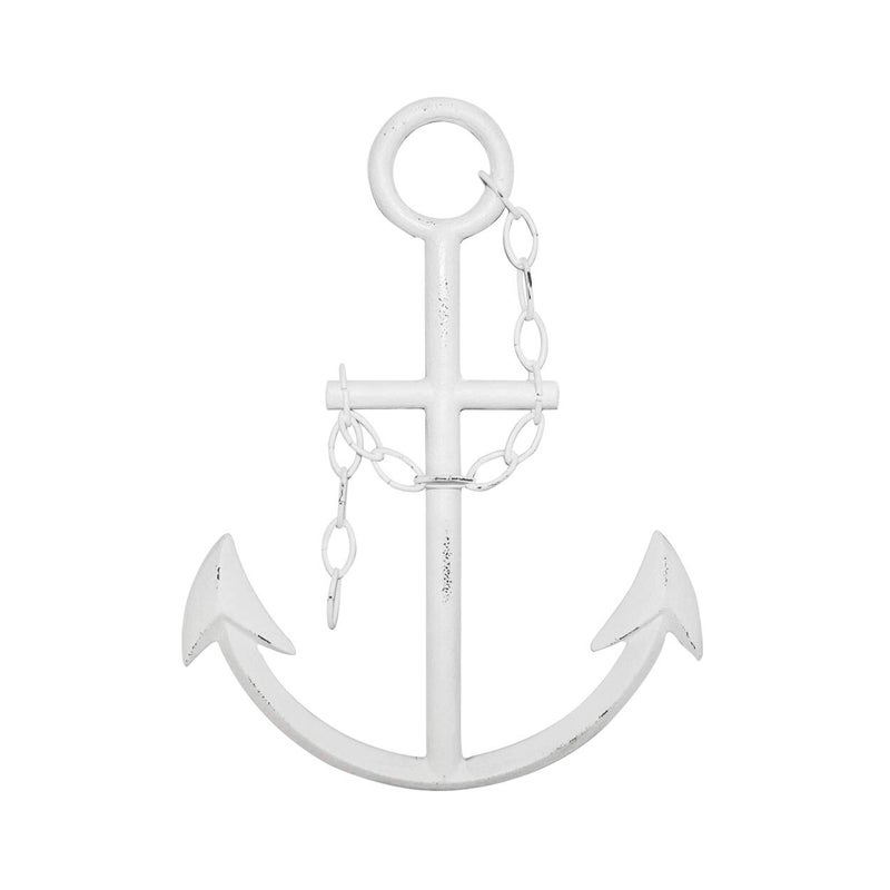 Wallcharmers Wall Charmers 16" Rustic Cast Iron Metal Anchor Wall Decor - Boat Anchor Farmhouse Decor - Handmade Nautical Decor (White) - Image 1